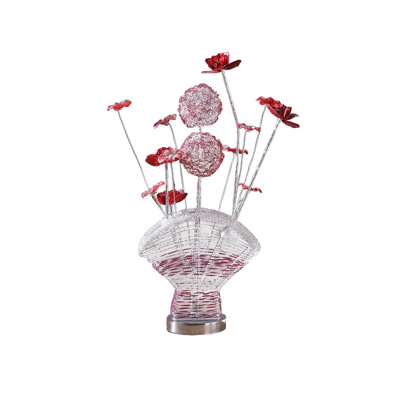 Benjara Accent Table Lamp- LED- Red Roses Fan Crystal Vase- Chrome 22 Inch