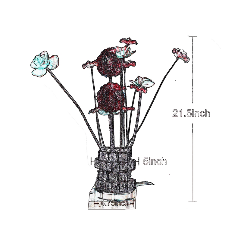 Benjara Accent Table Lamp- LED- Red Roses- Crystal Square Vase- Chrome 21 Inch