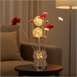 Benjara Accent Table Lamp- LED- Red Roses- Crystal Square Vase- Chrome 21 Inch