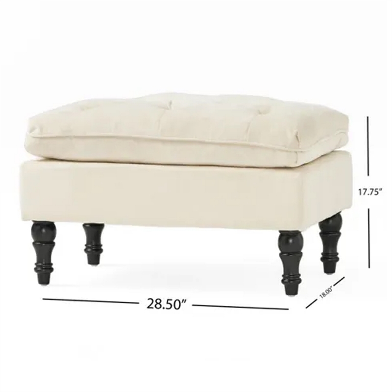 Benjara Ottoman- Pillow Top Cushion- 29x18 Rectangular Tufted Ivory Fabric