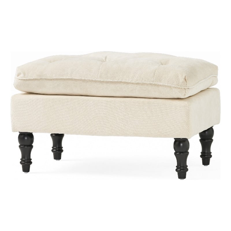 Benjara Ottoman- Pillow Top Cushion- 29x18 Rectangular Tufted Ivory Fabric