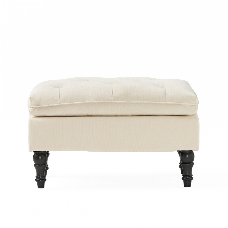 Benjara Ottoman- Pillow Top Cushion- 29x18 Rectangular Tufted Ivory Fabric