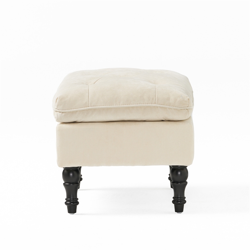 Benjara Ottoman- Pillow Top Cushion- 29x18 Rectangular Tufted Ivory Fabric