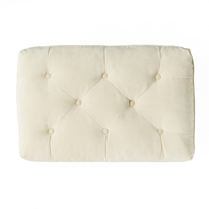 Benjara Ottoman- Pillow Top Cushion- 29x18 Rectangular Tufted Ivory Fabric