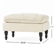 Benjara Ottoman- Pillow Top Cushion- 29x18 Rectangular Tufted Ivory Fabric