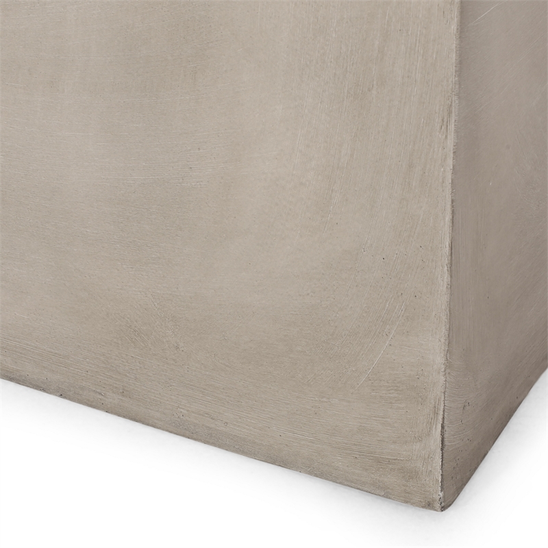 Benjara Ebec Outdoor Side Table- Modern Cube Light Gray Faux Concrete- 22 Inch