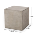 Benjara Ebec Outdoor Side Table- Modern Cube Light Gray Faux Concrete- 22 Inch