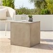 Benjara Ebec Outdoor Side Table- Modern Cube Light Gray Faux Concrete- 22 Inch