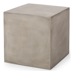 Benjara Ebec Outdoor Side Table- Modern Cube Light Gray Faux Concrete- 22 Inch