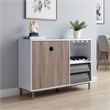 Benjara Wine Cabinet- 2 Drawers- Stemware and Bottle Rack- White Brown Gray