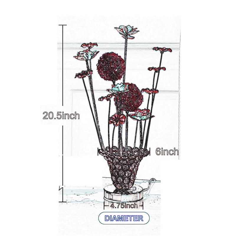 Benjara Accent Table Lamp- LED- Red Roses Trumpet Crystal Vase- Chrome 21 Inch