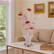 Benjara Accent Table Lamp- LED- Red Roses Trumpet Crystal Vase- Chrome 21 Inch