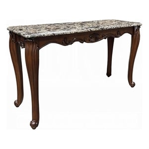 Benjara Aliya Sofa Table- Rectangular 52&quot Marble Top- Cherry Brown Wood