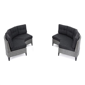 Benjara Rune Outdoor Curved 4 Seater Sofa- PE Rattan Weave- Iron- Gray Fabric