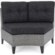 Benjara Rune Outdoor Curved 4 Seater Sofa- PE Rattan Weave- Iron- Gray Fabric