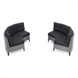 Benjara Rune Outdoor Curved 4 Seater Sofa- PE Rattan Weave- Iron- Gray Fabric