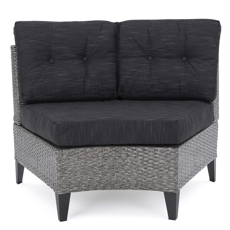 Benjara Modular Outdoor Corner Sofa Seat Set of 2- Rattan Wicker Weave- Gray