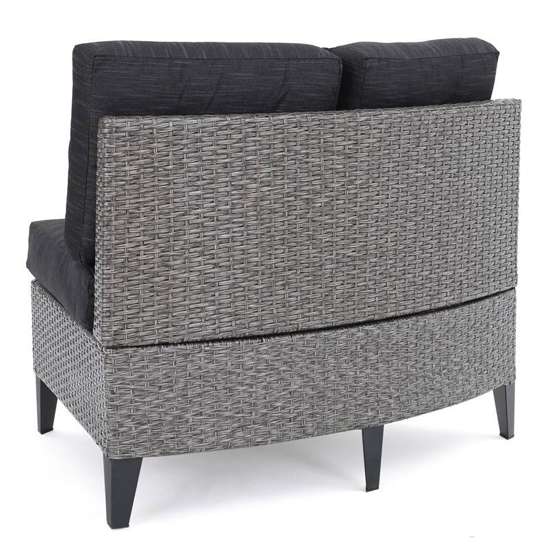 Benjara Modular Outdoor Corner Sofa Seat Set of 2- Rattan Wicker Weave- Gray