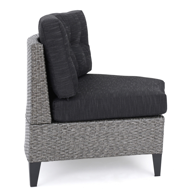 Benjara Modular Outdoor Corner Sofa Seat Set of 2- Rattan Wicker Weave- Gray
