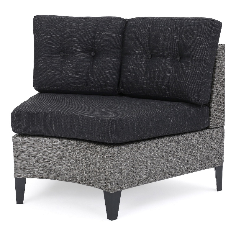 Benjara Modular Outdoor Corner Sofa Seat Set of 2- Rattan Wicker Weave- Gray