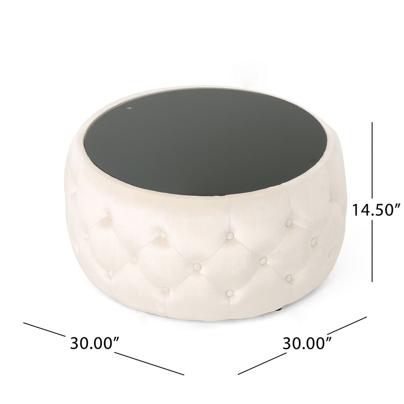 Benjara Ottoman Coffee Table- Beige Tufted Velvet- 30