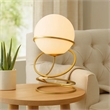Benjara Table Lamp- White Glass Globe- 4 Spiral Ring Accented Base 14 Inch