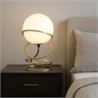 Benjara Table Lamp- White Glass Globe- 4 Spiral Ring Accented Base 14 Inch