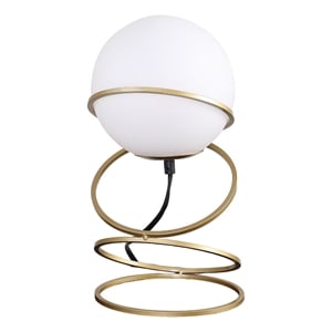 Benjara Table Lamp- White Glass Globe- 4 Spiral Ring Accented Base 14 Inch