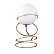 Benjara Table Lamp- White Glass Globe- 4 Spiral Ring Accented Base 14 Inch