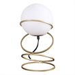 Benjara Table Lamp- White Glass Globe- 4 Spiral Ring Accented Base 14 Inch