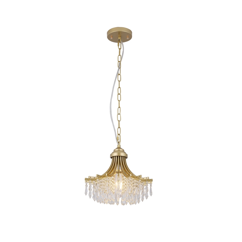 Benjara Accent Chandelier- Classic Crystal Inspired Cascade Gold Metal 12 Inch