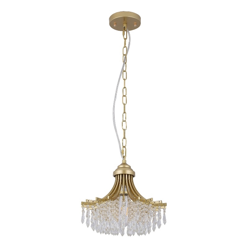 Benjara Accent Chandelier- Classic Crystal Inspired Cascade Gold Metal 12 Inch