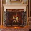 Benjara Fireplace Screen- Scrollwork Mesh Design- Iron w Black- Silver Finish