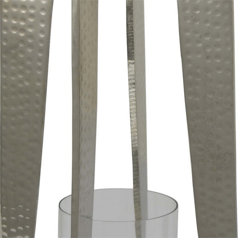 Benjara Brie Candle Holder Lantern- 27 Inch- Silver Metal Frame- Glass Shade