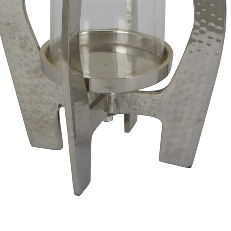 Benjara Brie Candle Holder Lantern- 27 Inch- Silver Metal Frame- Glass Shade