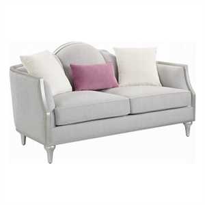 Benjara Kyna Loveseat- 3 Pillows- 66&quot Champagne Wood Frame and Beige Linen