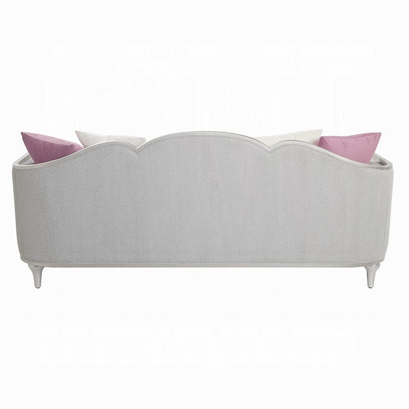 Benjara Kyna Sofa with 5 Pillows- 94 Inch- Champagne Wood Trim and Beige Linen