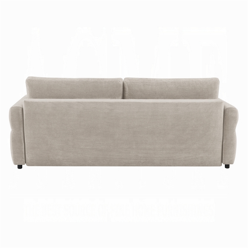 Benjara Isy Sofa with Pull Out Sleeper- Removable Cushions- 2 Pillows- Beige