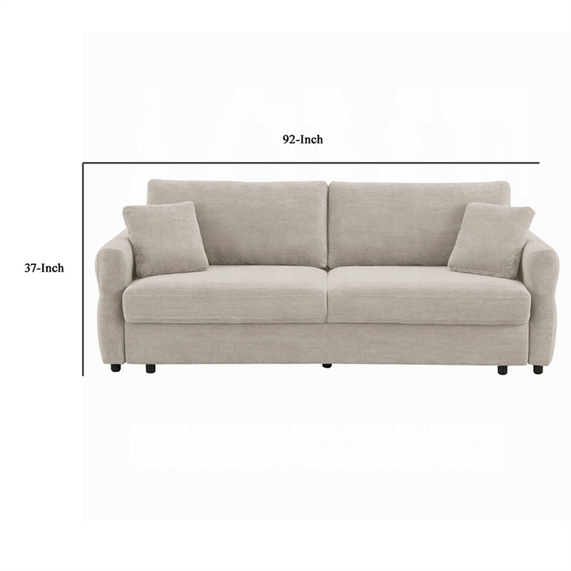 Benjara Isy Sofa with Pull Out Sleeper- Removable Cushions- 2 Pillows- Beige