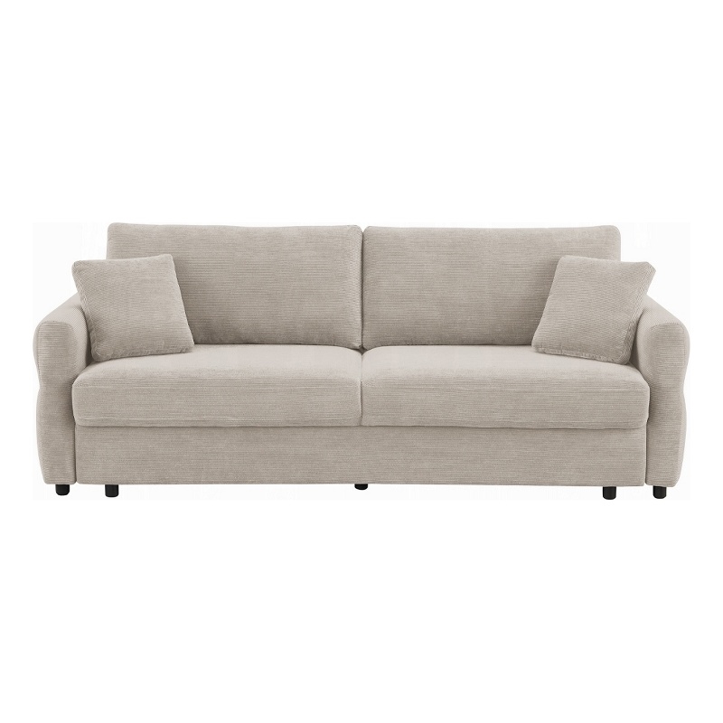 Benjara Isy Sofa with Pull Out Sleeper- Removable Cushions- 2 Pillows- Beige