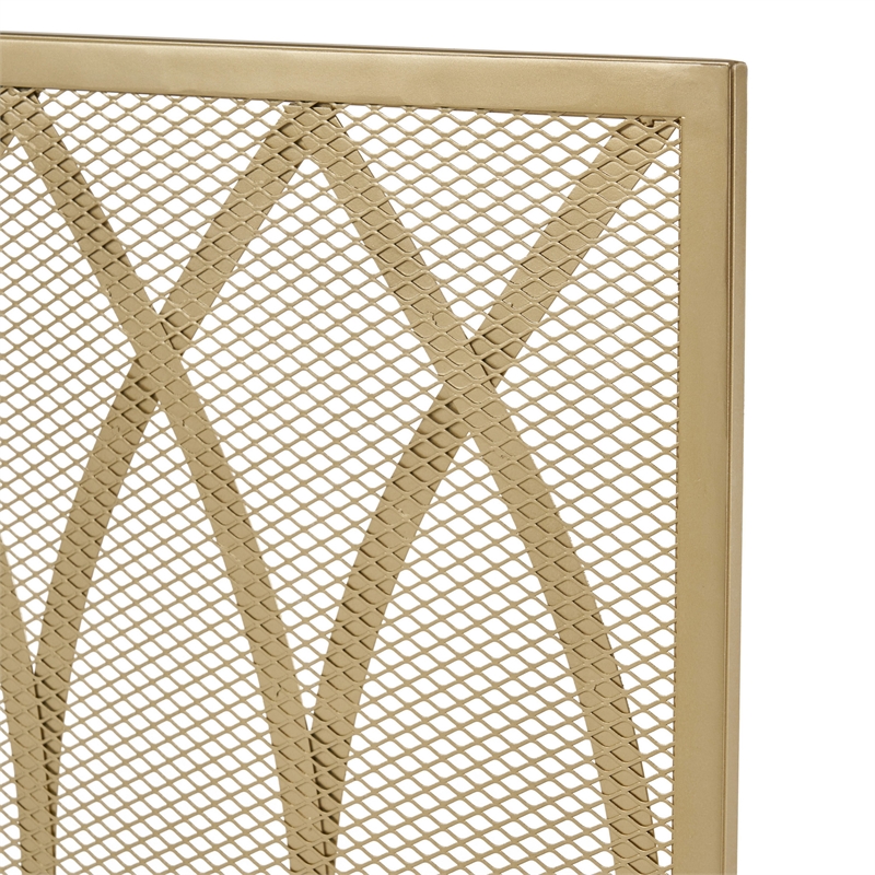 Benjara 30x40 Fireplace Screen- Overlapping Round Lens Design- Gold Iron