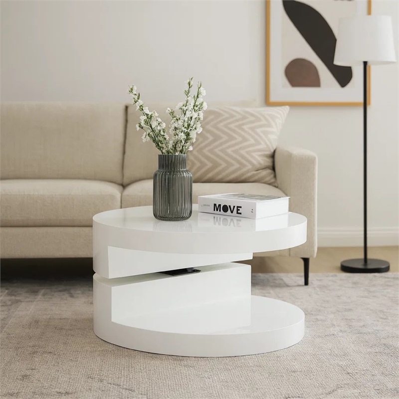 Benjara Coffee Table- Open Shelf- Rotating 24
