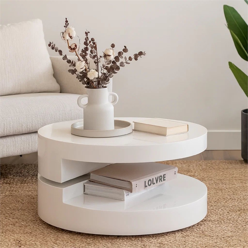 Benjara Coffee Table- Open Shelf- Rotating 24