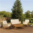 Benjara Oud 4pc Outdoor Sofa Set- Woven Rope Design- Natural Brown Acacia Wood