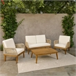 Benjara Oud 4pc Outdoor Sofa Set- Woven Rope Design- Natural Brown Acacia Wood
