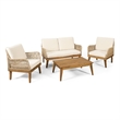 Benjara Oud 4pc Outdoor Sofa Set- Woven Rope Design- Natural Brown Acacia Wood
