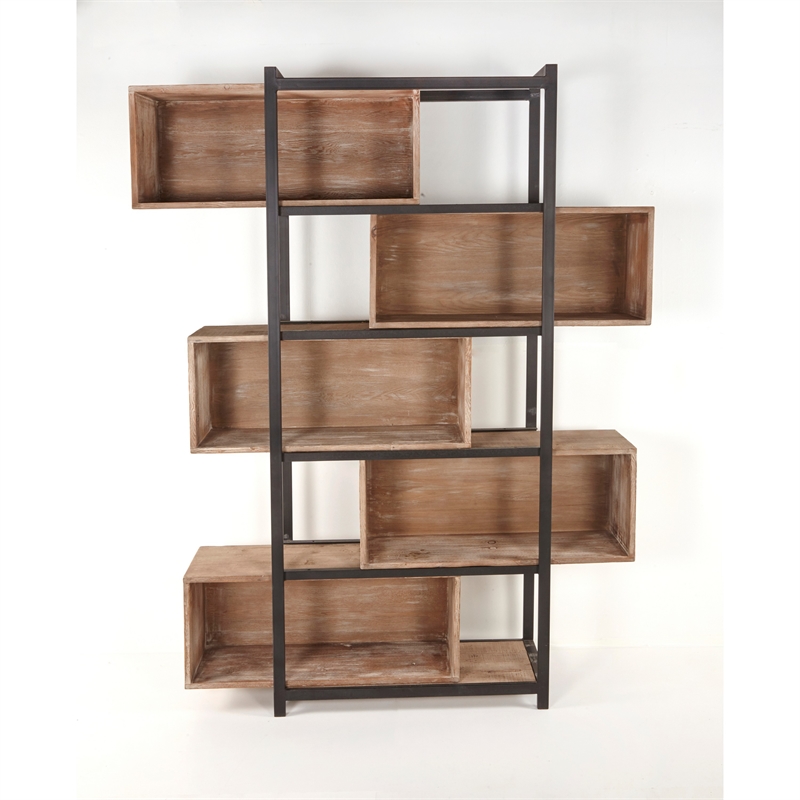 Benjara Ramy Accent Bookcase- Zig Zag Design- 90