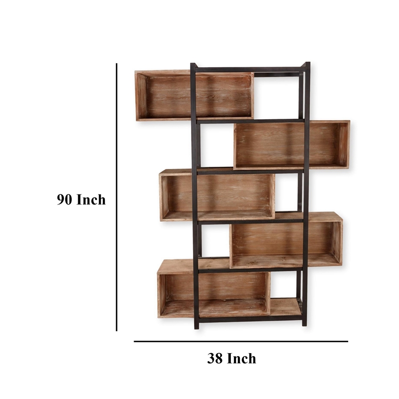 Benjara Ramy Accent Bookcase- Zig Zag Design- 90