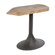 Benjara Lume Side End Table with Metal Trumpet Base- Gray Washed Live Edge Top