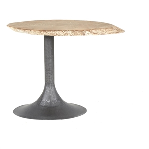 Benjara Lume Side End Table with Metal Trumpet Base- Gray Washed Live Edge Top